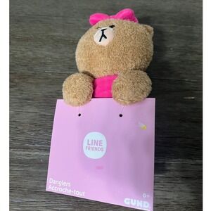 LINE FRIENDS Brown Bear Gund Dangler Plush Pink Bow Cute Kids Toy‎